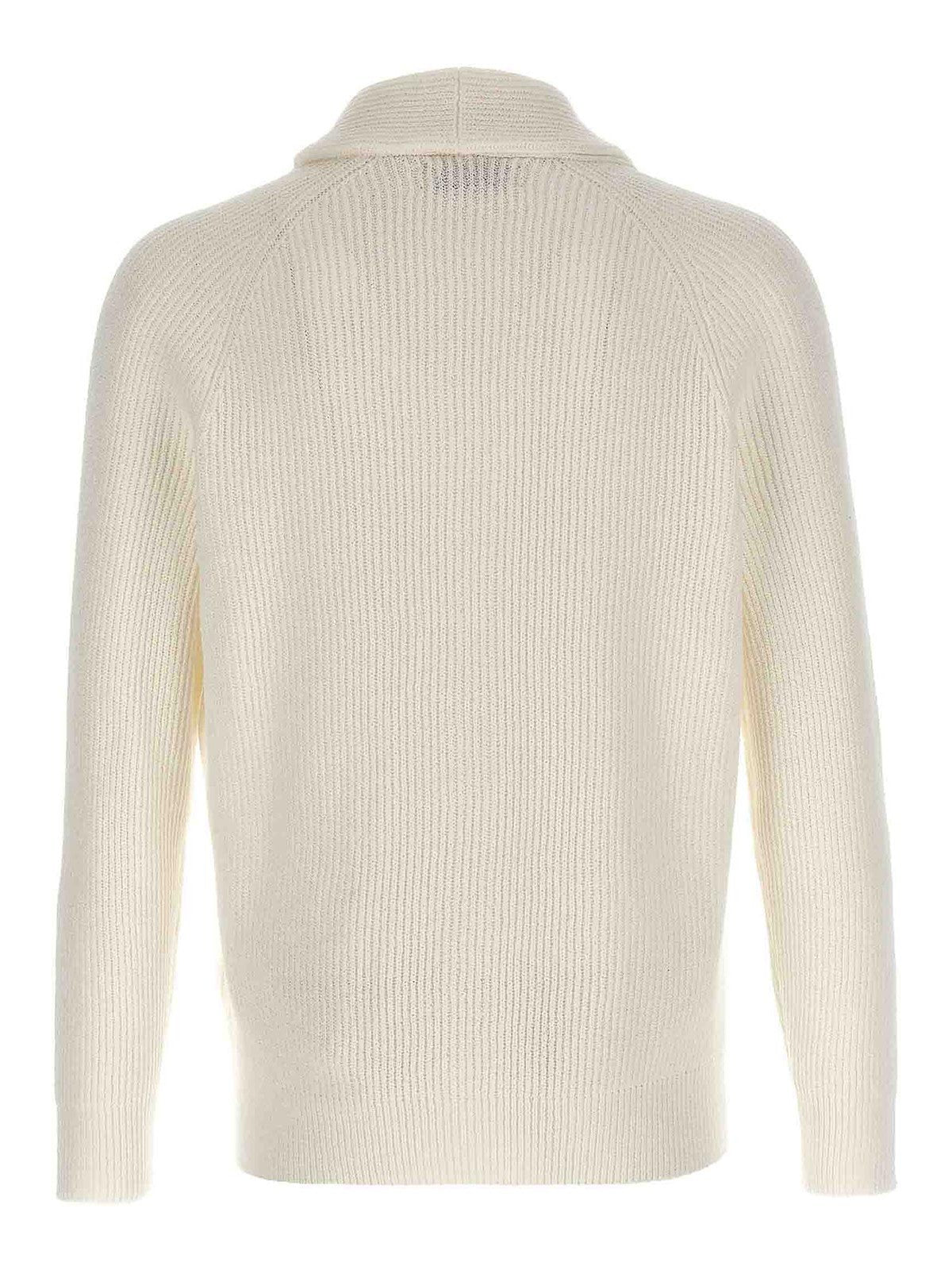 BRUNELLO CUCINELLI MEN'S IVORY SHAWL COLLAR SWEATER