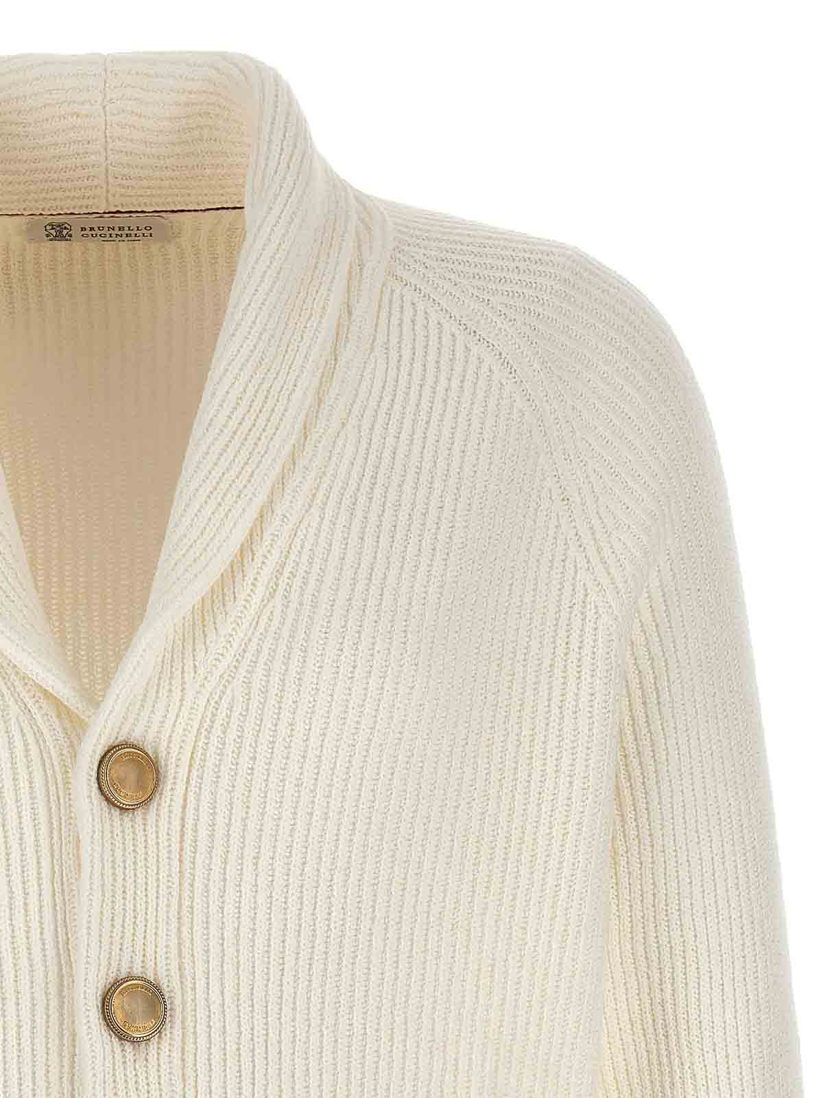 BRUNELLO CUCINELLI MEN'S IVORY SHAWL COLLAR SWEATER