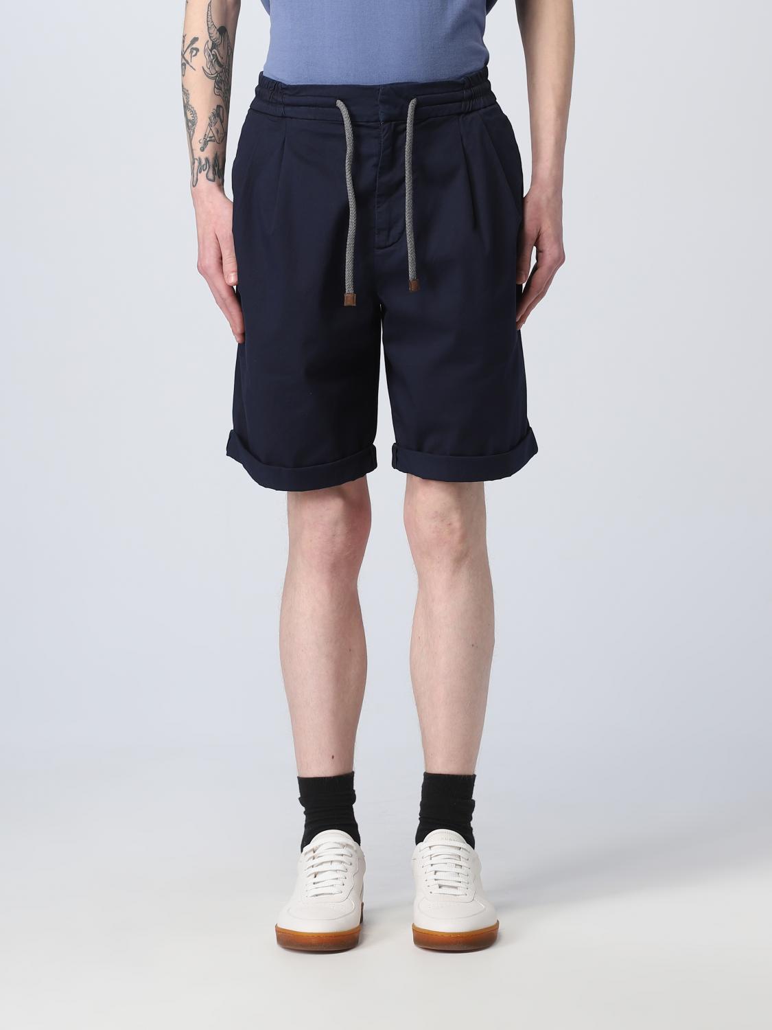 BRUNELLO CUCINELLI MEN'S NAVY TAILORED SHORTS WITH DRAWSTRING