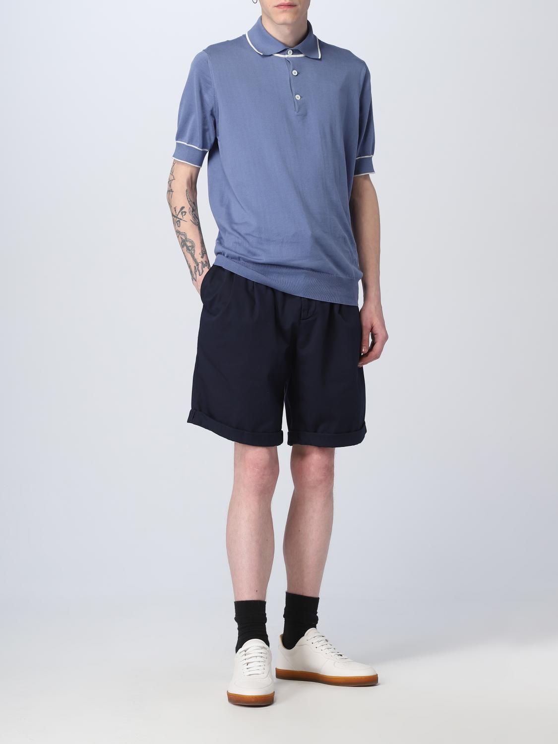 BRUNELLO CUCINELLI MEN'S NAVY TAILORED SHORTS WITH DRAWSTRING