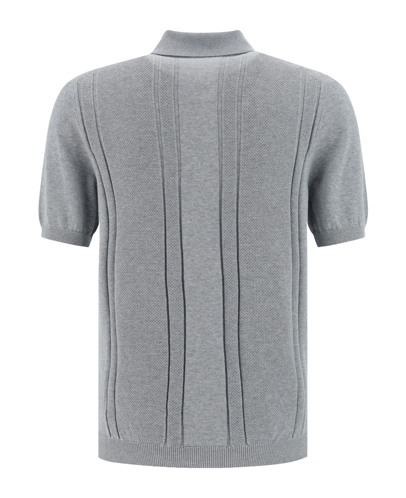 BRUNELLO CUCINELLI MEN'S LIGHT GREY TEXTURED KNIT POLO SWEATER
