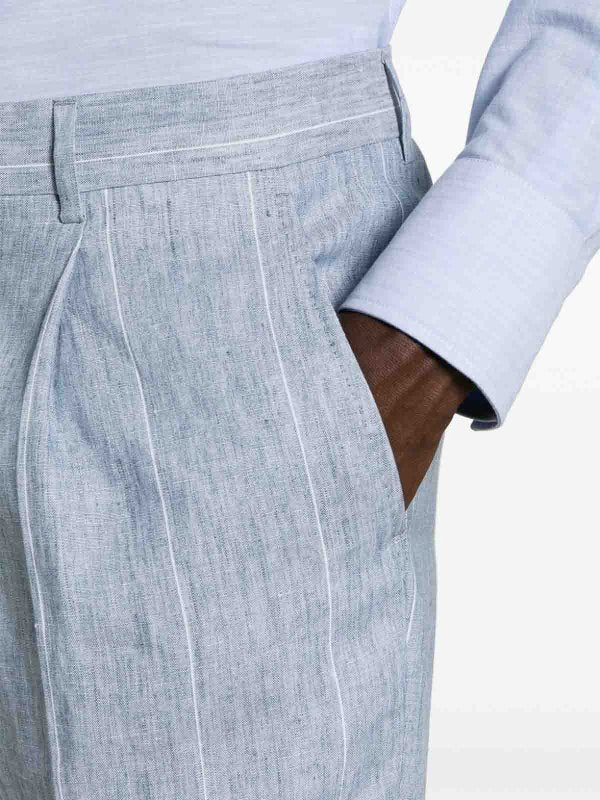 BRUNELLO CUCINELLI MEN'S LIGHT BLUE LINEN SUIT