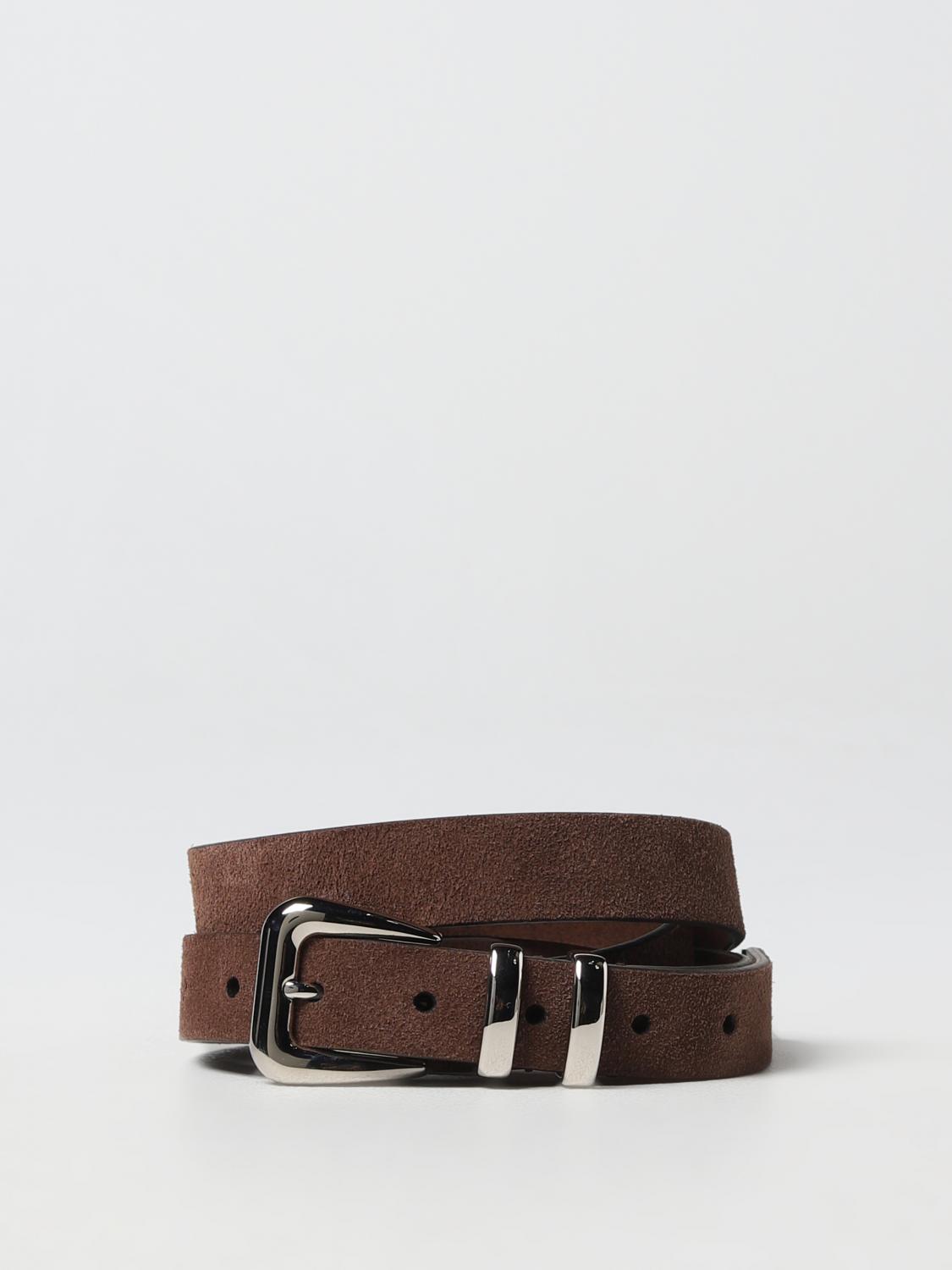 BRUNELLO CUCINELLI MEN'S BROWN LEATHER BELT WITH BUCKLE