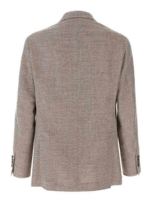 BRUNELLO CUCINELLI MEN'S TAUPE LINEN DOUBLE BREASTED BLAZER
