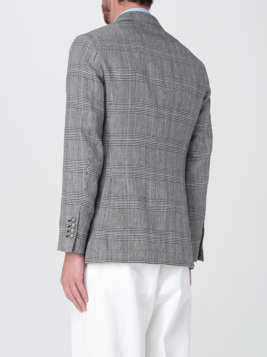 BRUNELLO CUCINELLI MEN'S GRAY PLAID DOUBLE BREASTED BLAZER