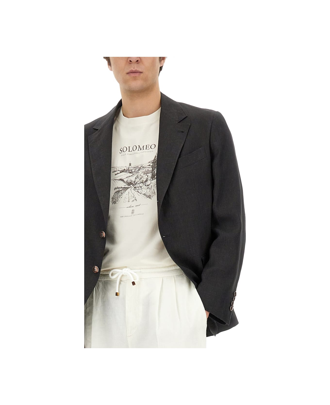 BRUNELLO CUCINELLI MEN'S BLACK LINEN TAILORED BLAZER