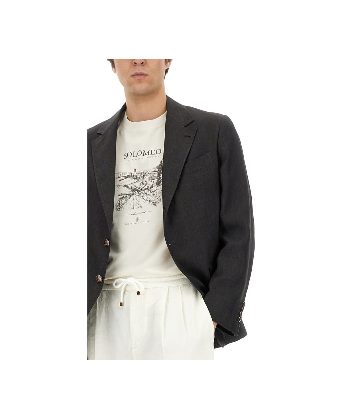 BRUNELLO CUCINELLI MEN'S BLACK LINEN TAILORED BLAZER