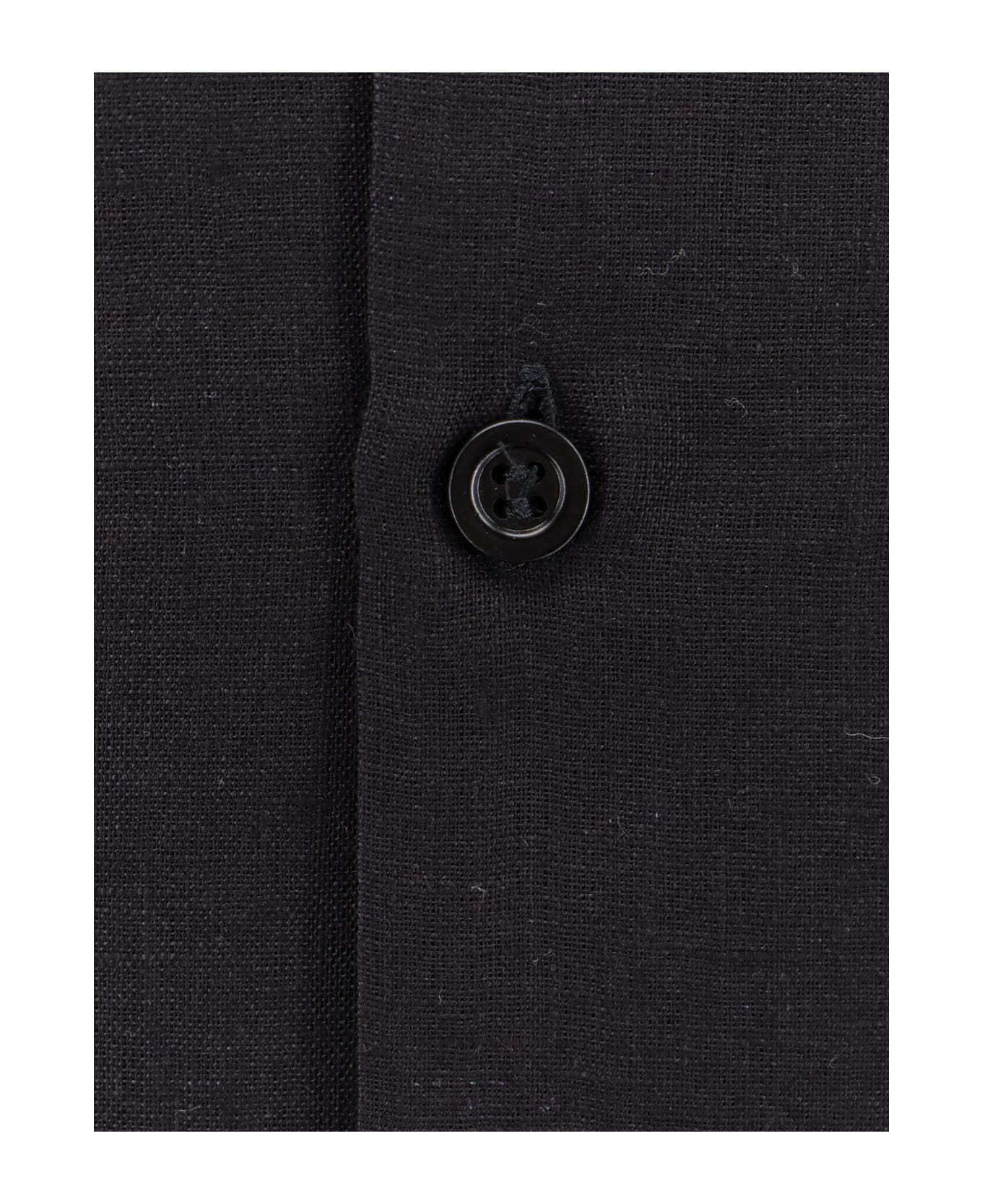BRUNELLO CUCINELLI MEN'S BLACK LINEN LONG-SLEEVE SHIRT
