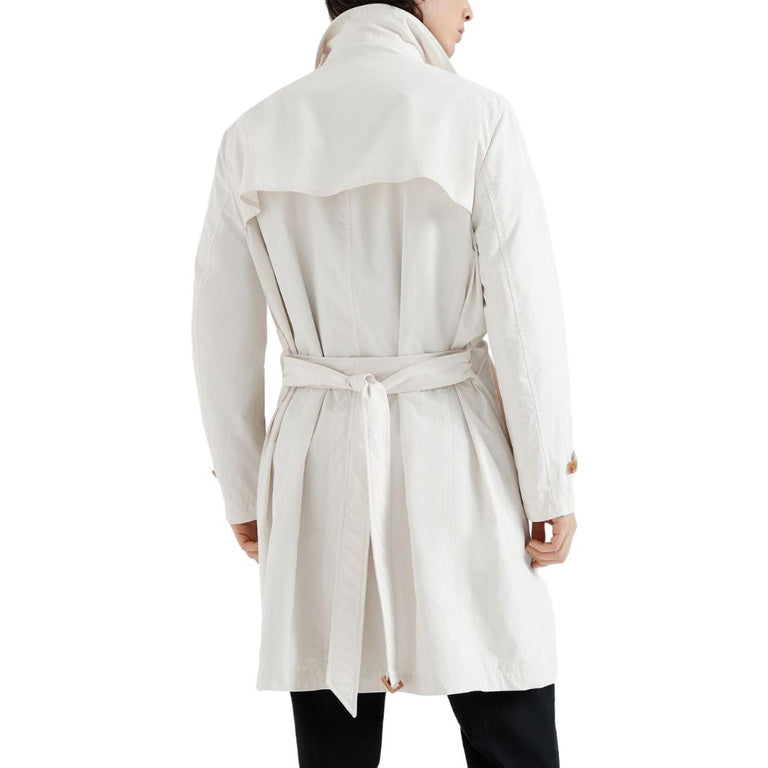 BRUNELLO CUCINELLI MEN'S IVORY DOUBLE-BREASTED TRENCH COAT