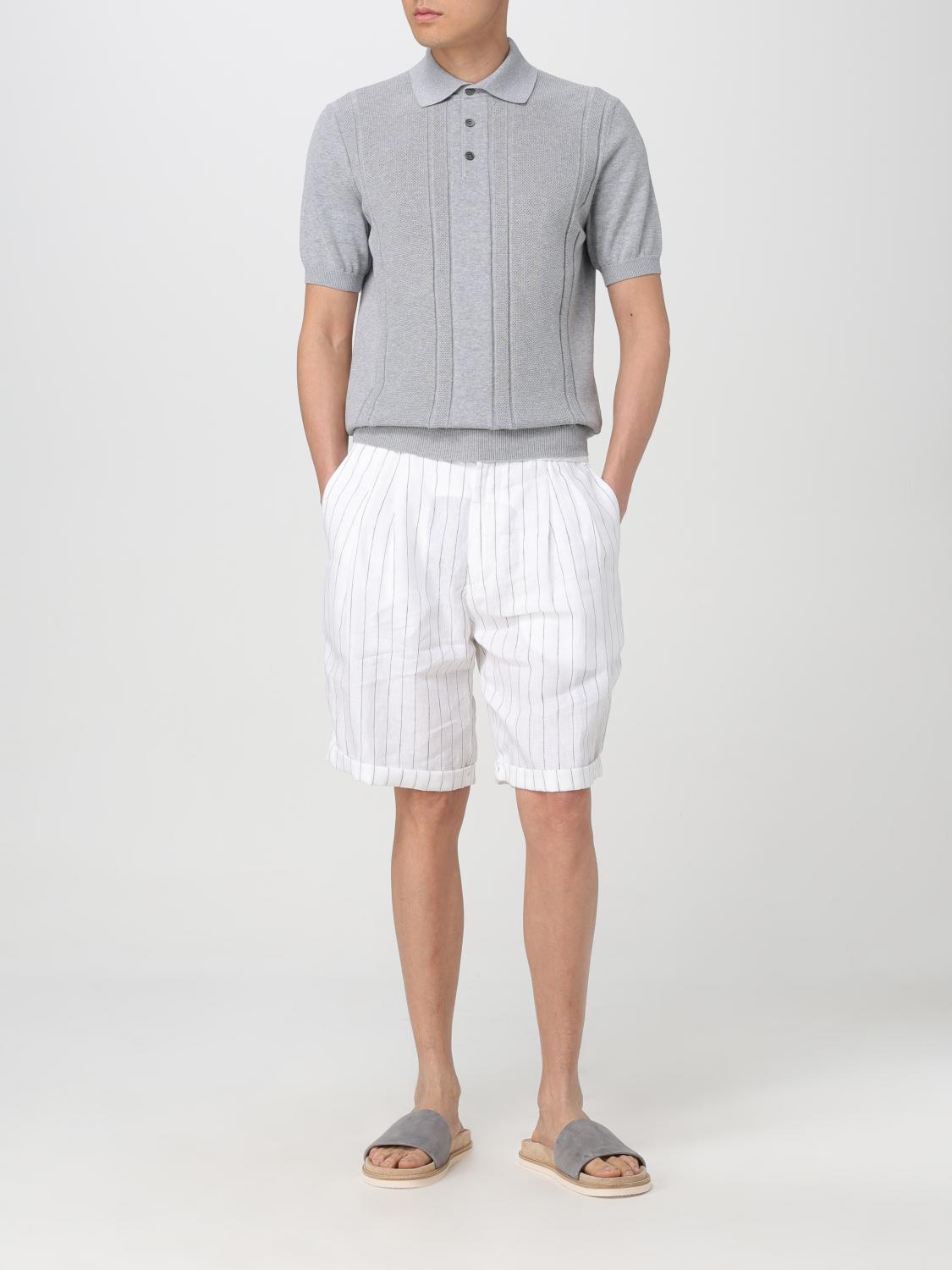 BRUNELLO CUCINELLI MEN'S WHITE LINEN STRIPED TAILORED SHORTS