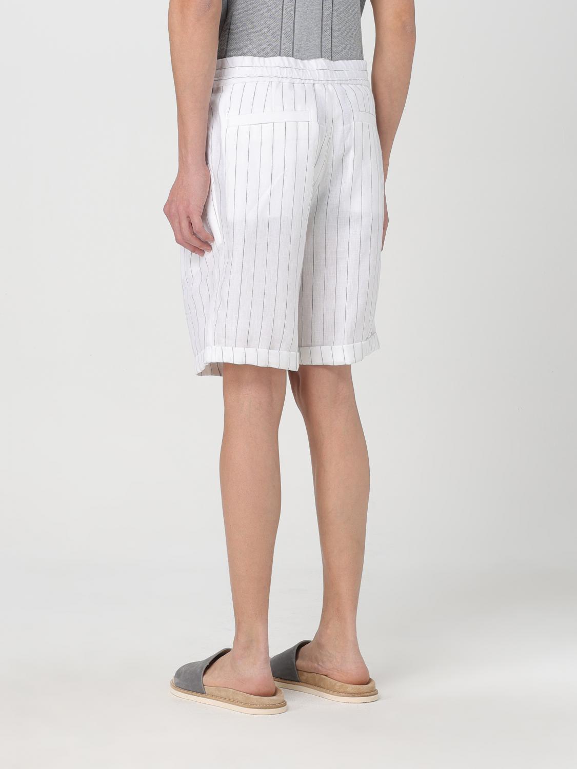 BRUNELLO CUCINELLI MEN'S WHITE LINEN STRIPED SHORTS