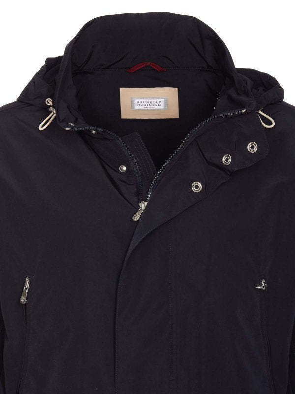 BRUNELLO CUCINELLI MEN'S NAVY HOODED JACKET WITH POCKETS