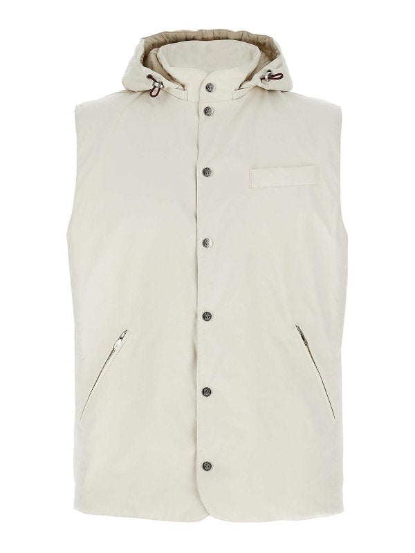 BRUNELLO CUCINELLI MEN'S OFF WHITE HOODED VEST