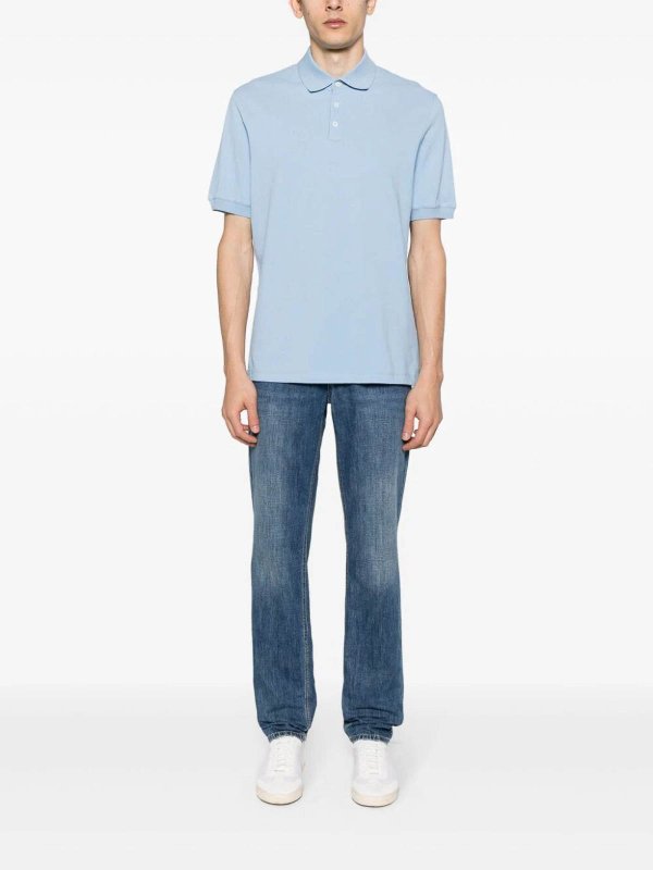 BRUNELLO CUCINELLI MEN'S LIGHT BLUE COTTON POLO SHIRT