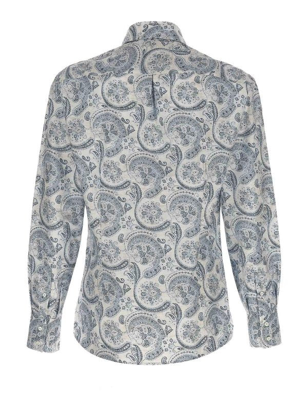 BRUNELLO CUCINELLI MEN'S PEARL NAVY PAISLEY DRESS SHIRT