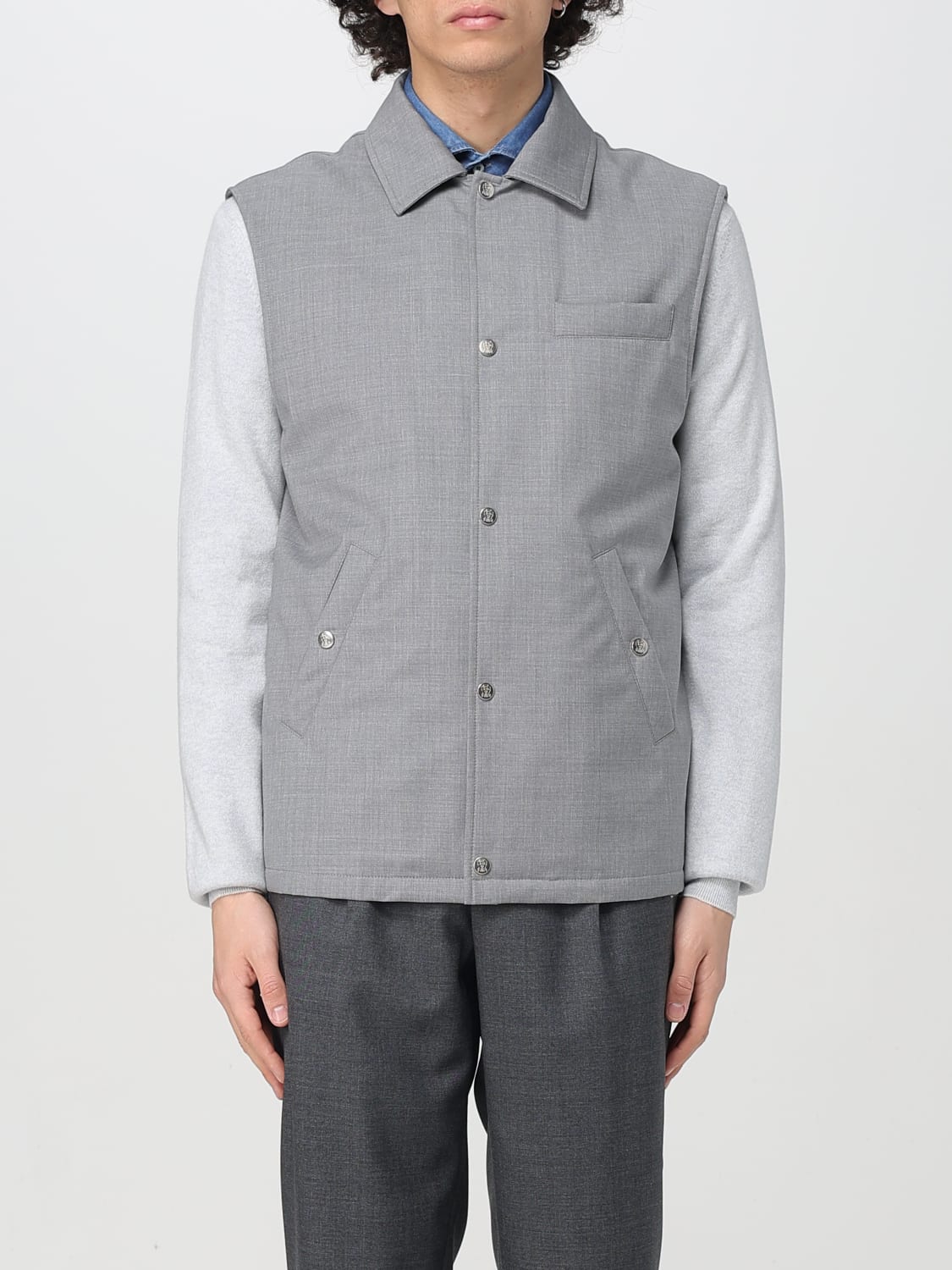 BRUNELLO CUCINELLI MEN'S GRAY WOOL BUTTON-UP JACKET
