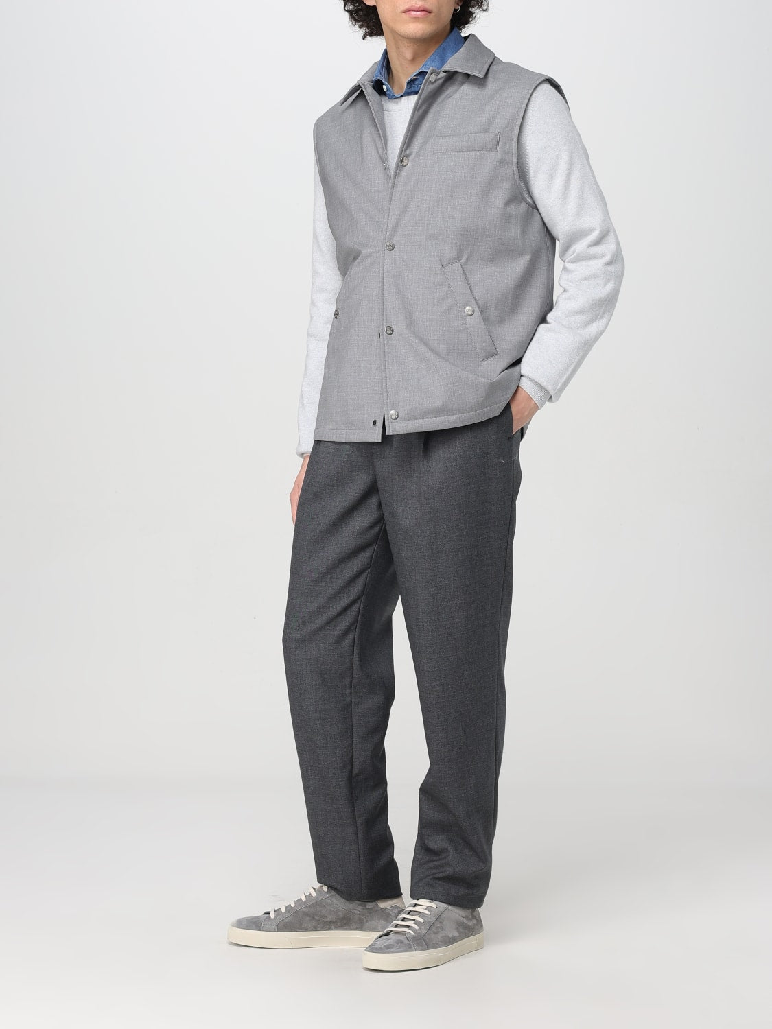 BRUNELLO CUCINELLI MEN'S GRAY WOOL BUTTON-UP JACKET