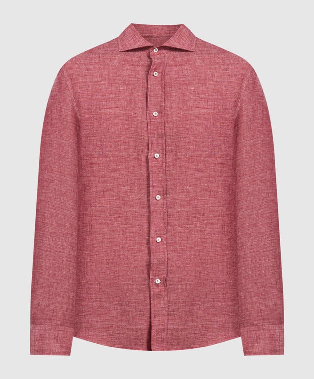 BRUNELLO CUCINELLI MEN'S RED LINEN BUTTON-UP SHIRT