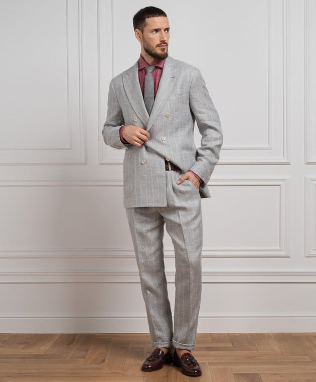 BRUNELLO CUCINELLI MEN'S RED LINEN BUTTON-UP SHIRT