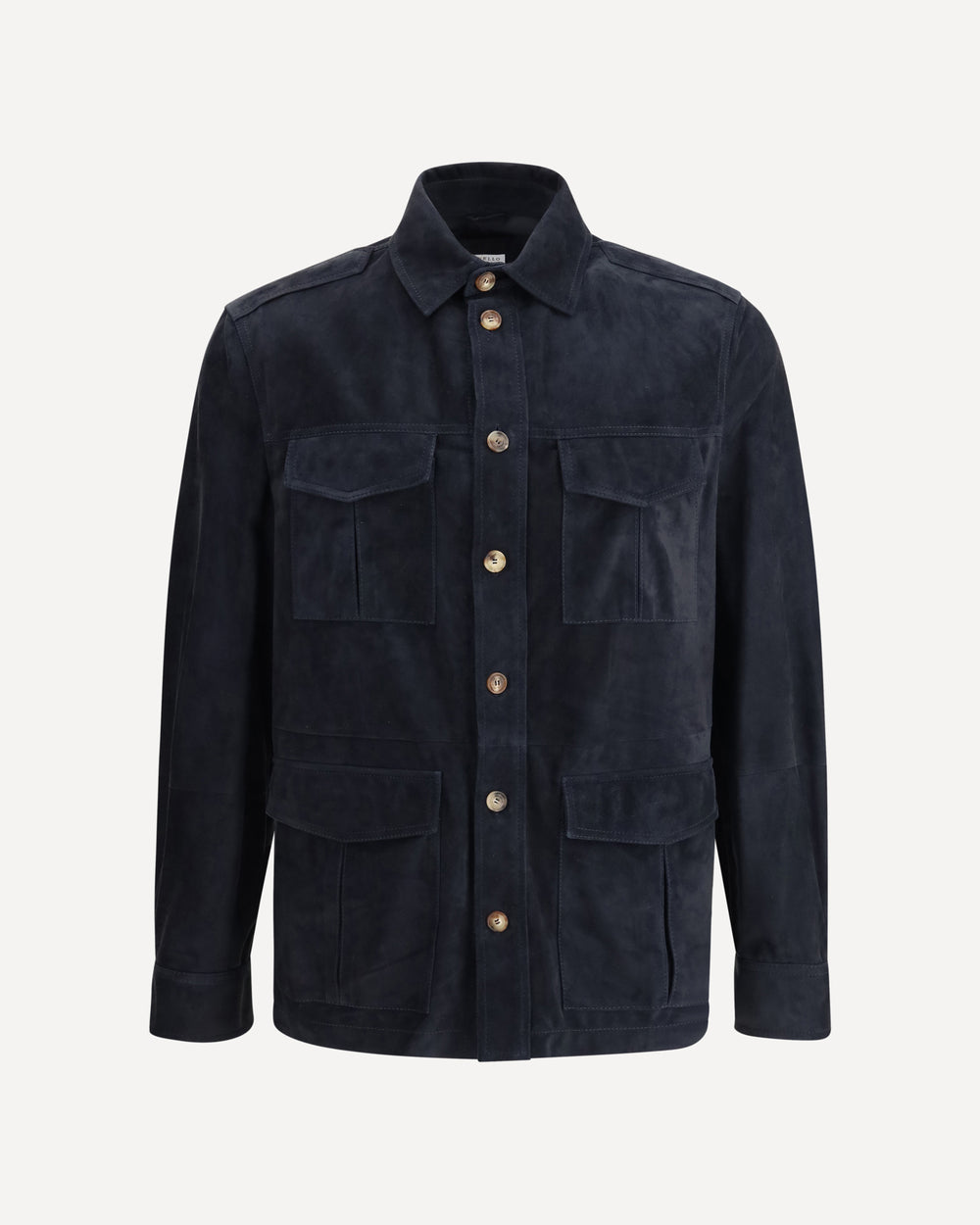 BRUNELLO CUCINELLI MEN'S NAVY LEATHER UTILITY JACKET
