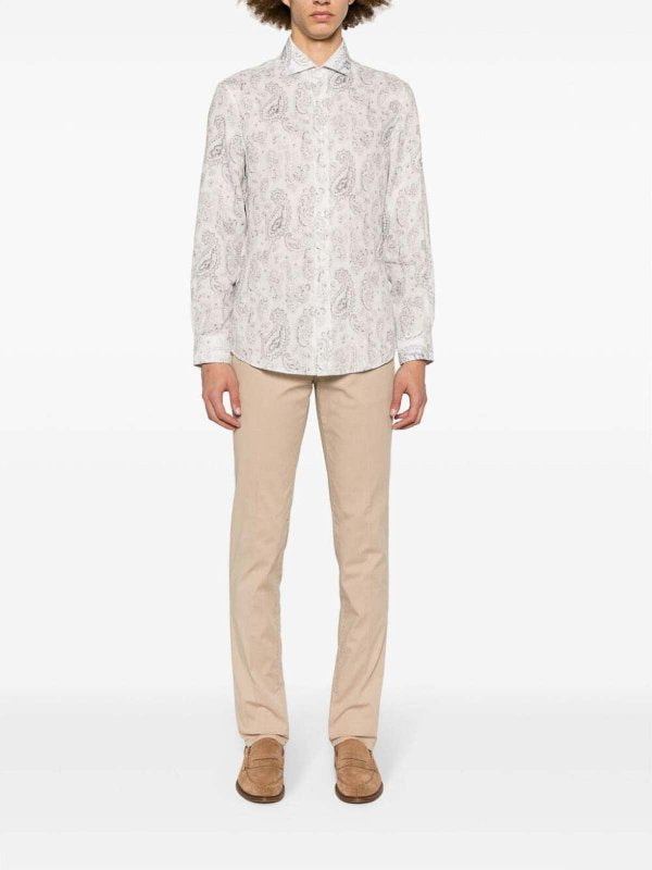 BRUNELLO CUCINELLI MEN'S WHITE PAISLEY LINEN SHIRT
