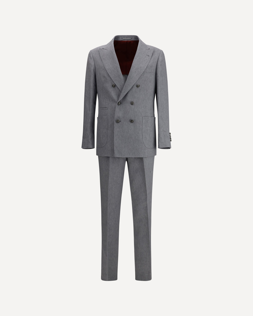 BRUNELLO CUCINELLI MEN'S GRAY LINEN DOUBLE-BREASTED SUIT