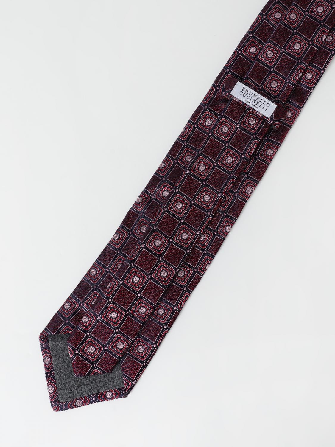 BRUNELLO CUCINELLI MEN'S RED SILK PATTERNED TIE