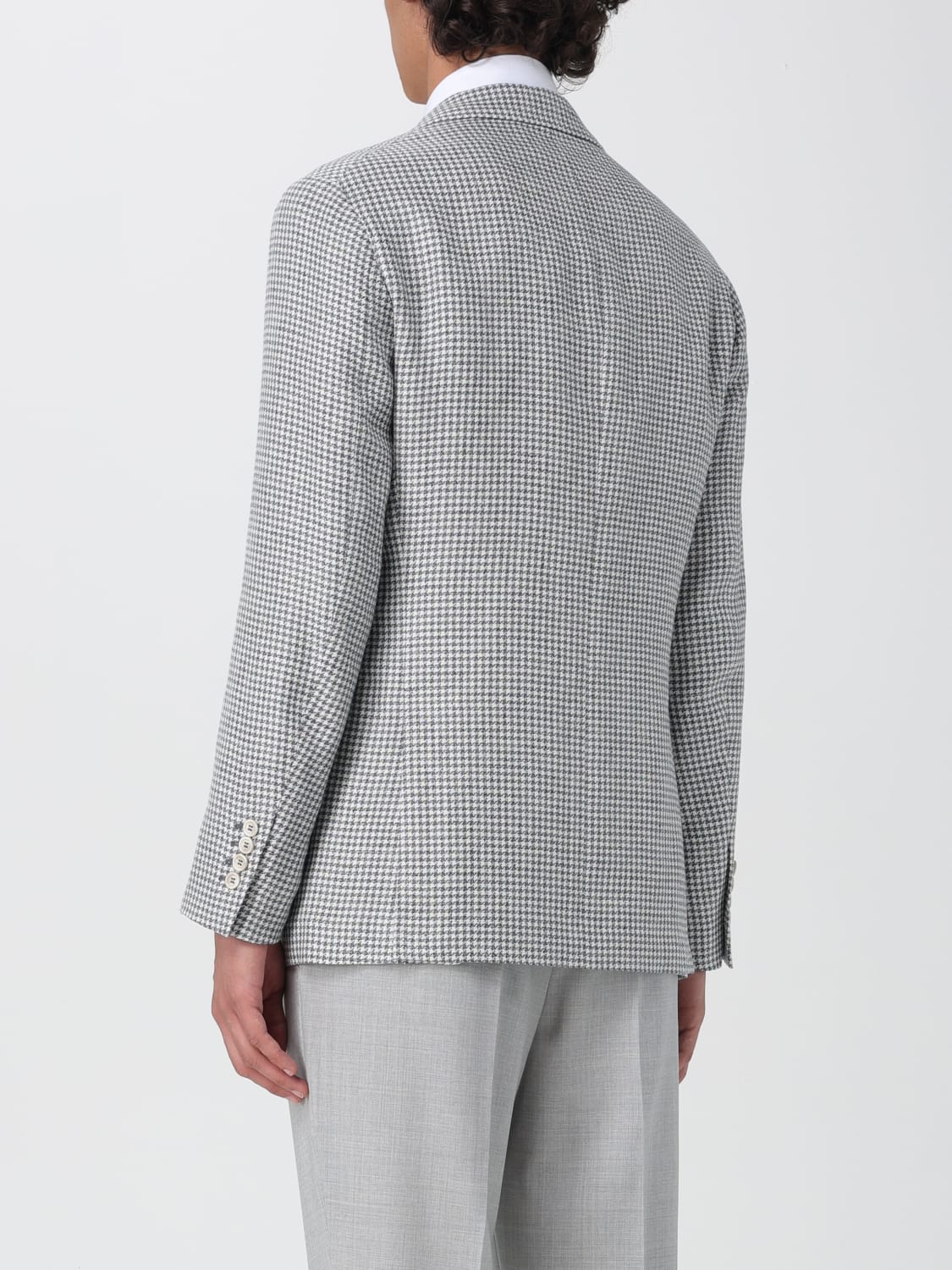 BRUNELLO CUCINELLI MEN'S GREY WOOL BLEND HOUNDSTOOTH BLAZER