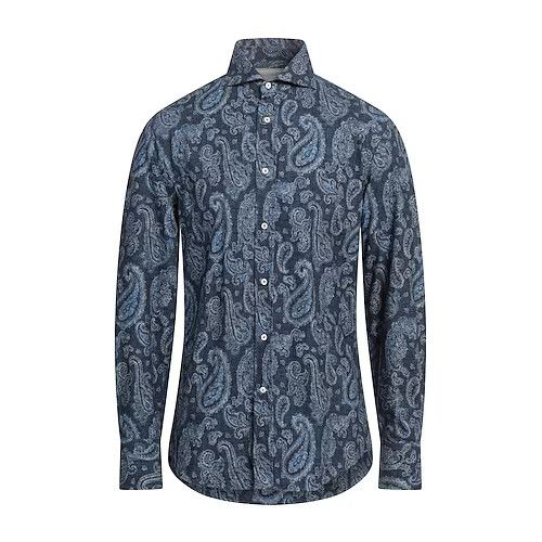 BRUNELLO CUCINELLI MEN'S BLUE PAISLEY BUTTON-UP SHIRT