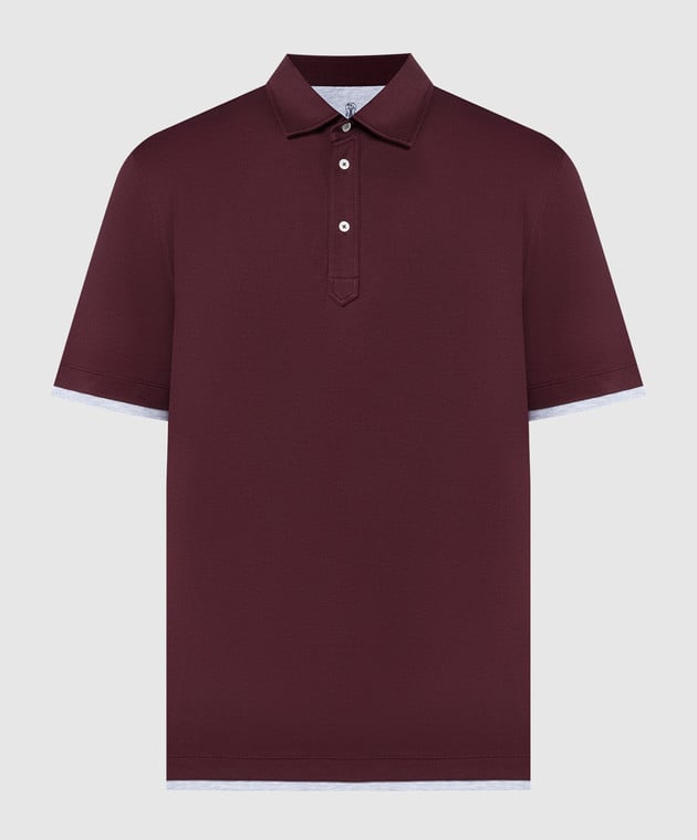 BRUNELLO CUCINELLI MEN'S RED AND GREY POLO SHIRT