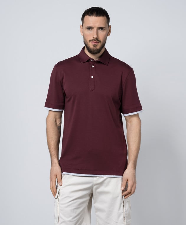 BRUNELLO CUCINELLI MEN'S RED AND GREY POLO SHIRT