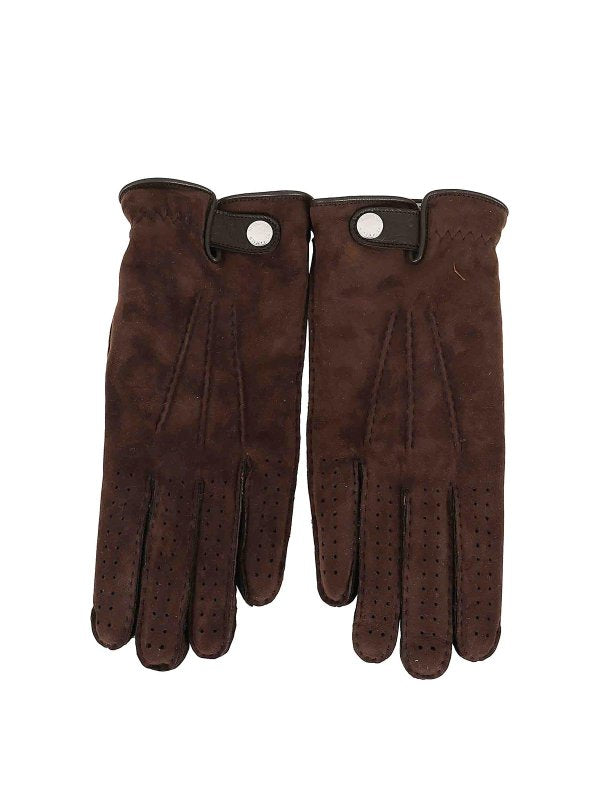 BRUNELLO CUCINELLI MEN'S DARK BROWN SUEDE GLOVES