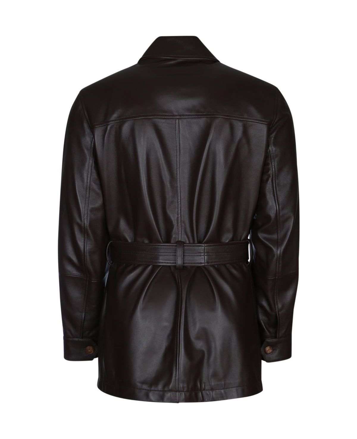 BRUNELLO CUCINELLI MEN'S DARK BROWN LEATHER JACKET