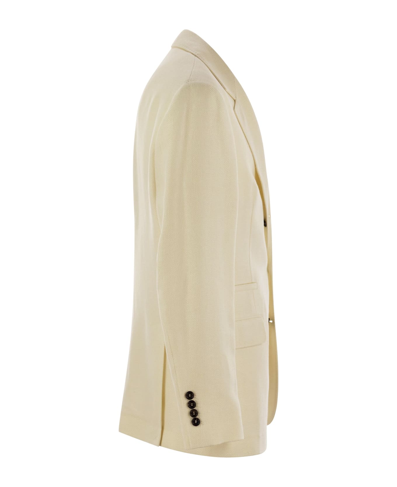 BRUNELLO CUCINELLI MEN'S CREAM LINEN SILK WOOL BLAZER