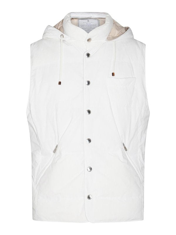 BRUNELLO CUCINELLI MEN'S OFF WHITE HOODED VEST