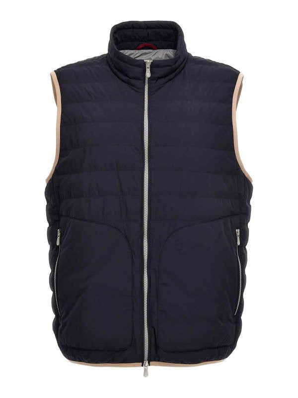 BRUNELLO CUCINELLI MEN'S NAVY QUILTED ZIP VEST