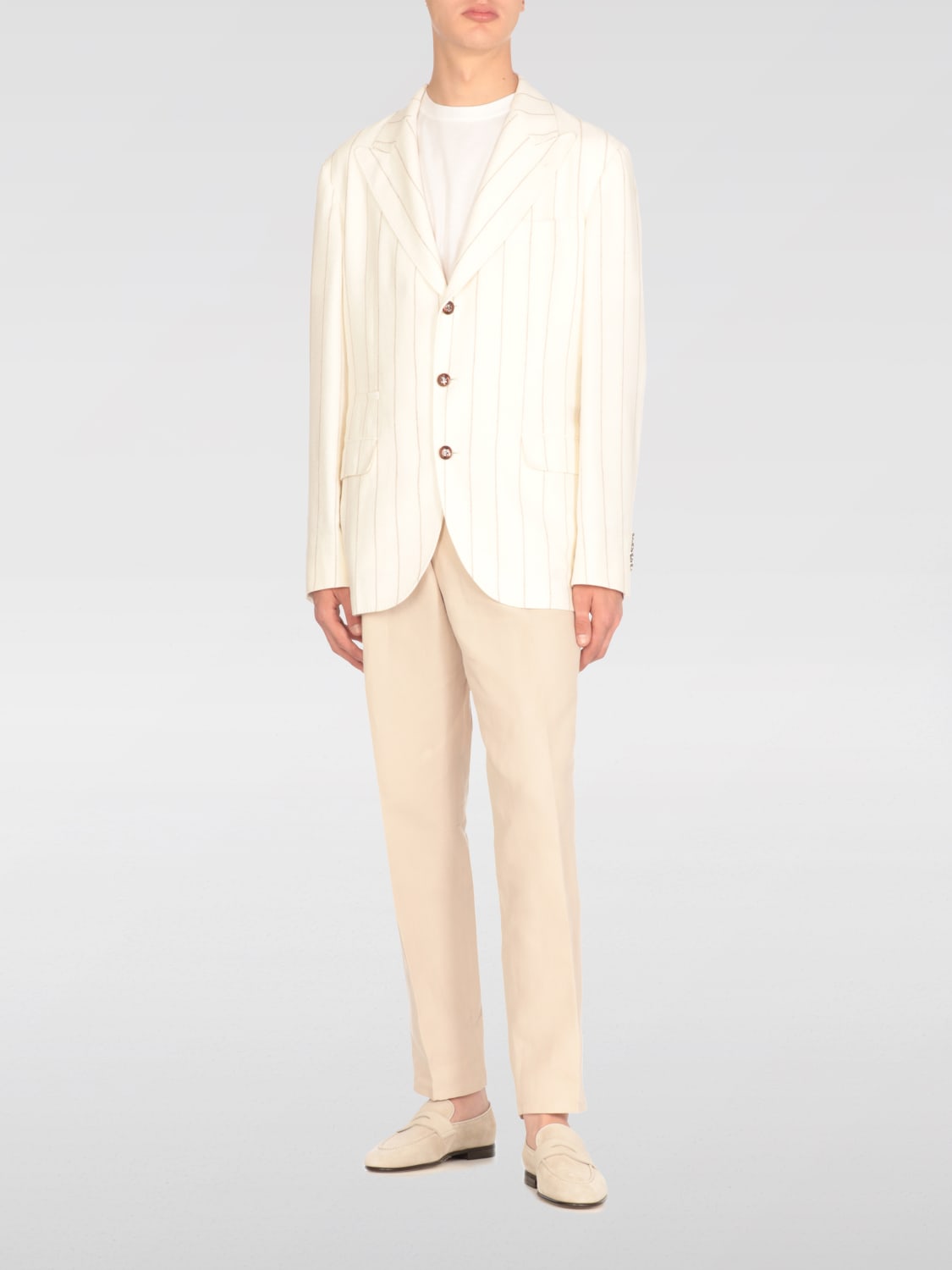 BRUNELLO CUCINELLI MEN'S CREAM PINSTRIPE LINEN BLEND BLAZER