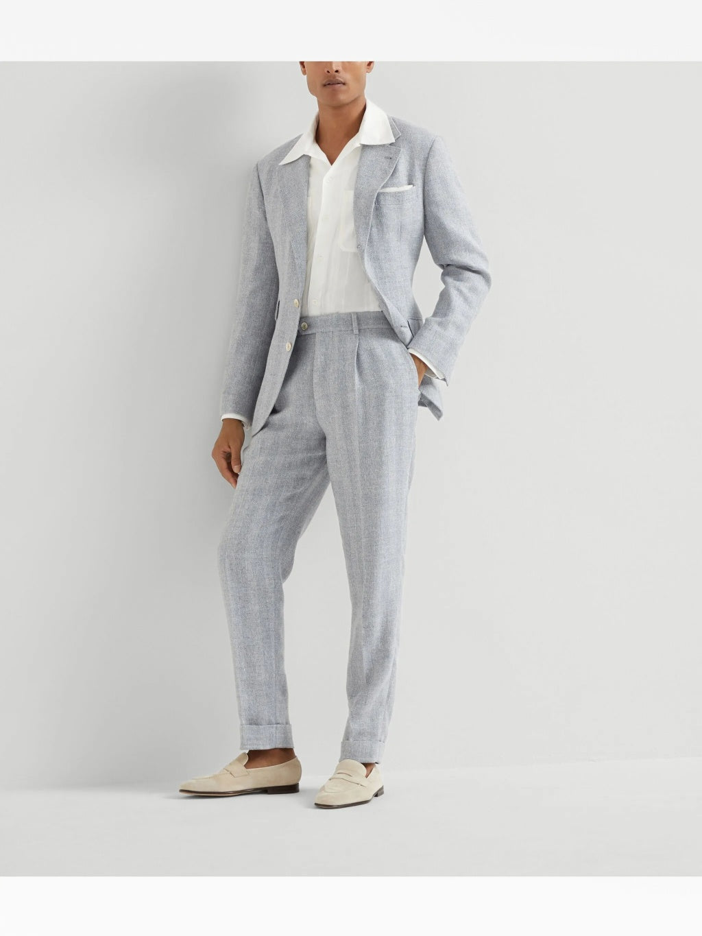 BRUNELLO CUCINELLI MEN'S DUST LINEN SILK WOOL TROUSERS