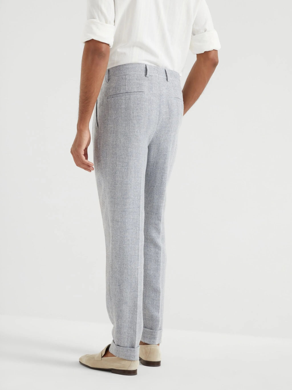 BRUNELLO CUCINELLI MEN'S DUST LINEN SILK WOOL TROUSERS