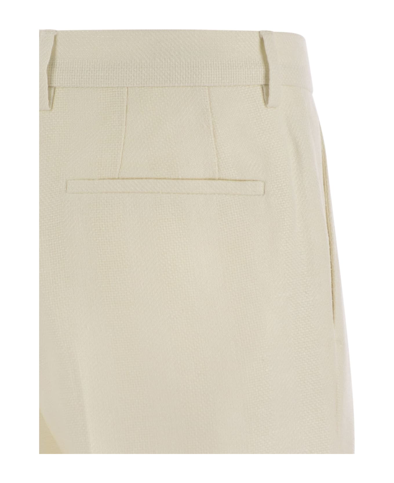 BRUNELLO CUCINELLI MEN'S IVORY WOOL SILK TROUSERS