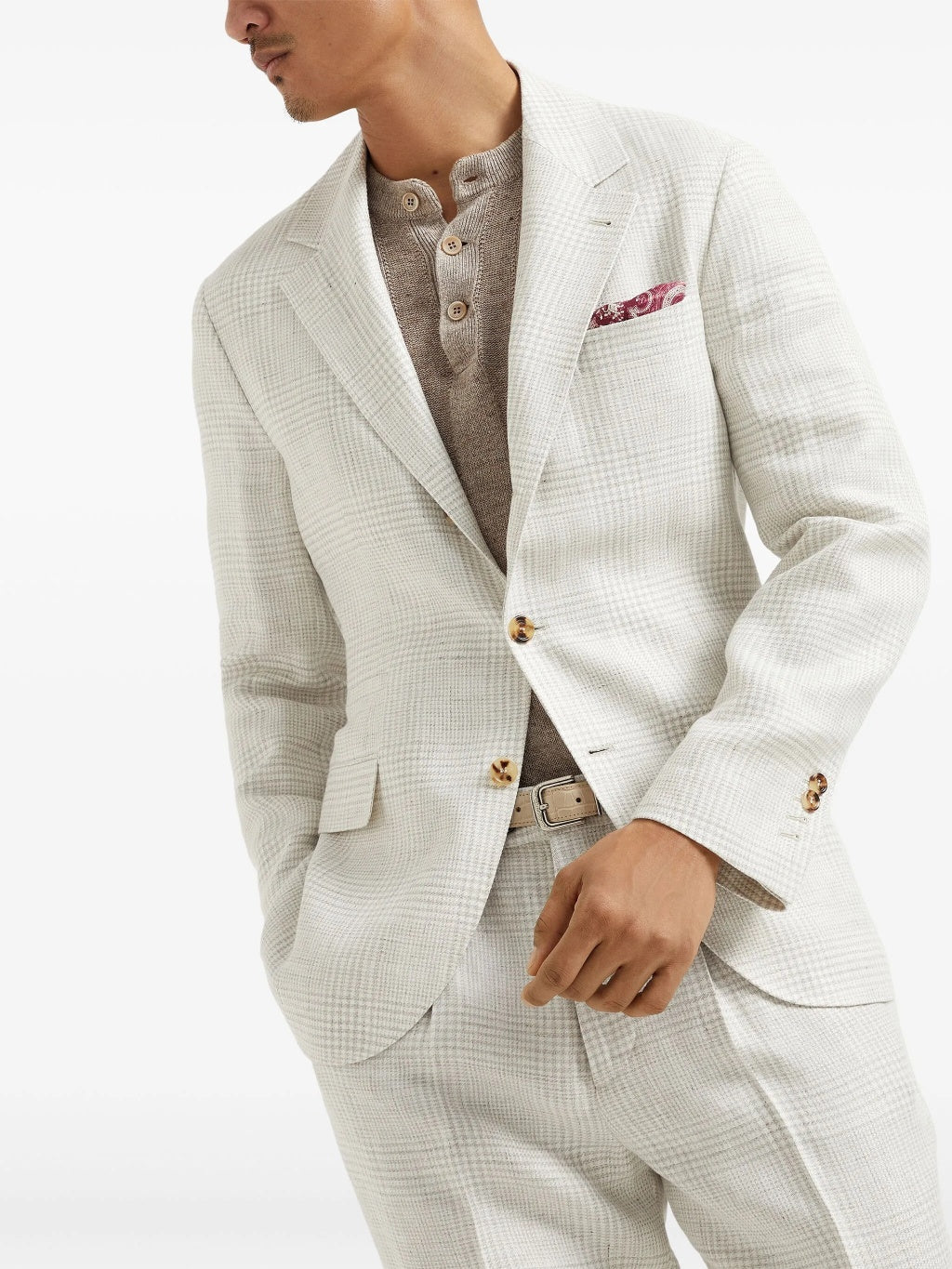 BRUNELLO CUCINELLI MEN'S IVORY LINEN WOOL BLEND BLAZER