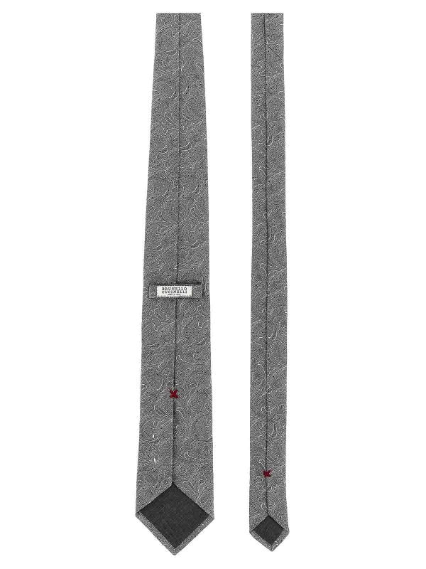 BRUNELLO CUCINELLI MEN'S MEDIUM GREY SILK TIE