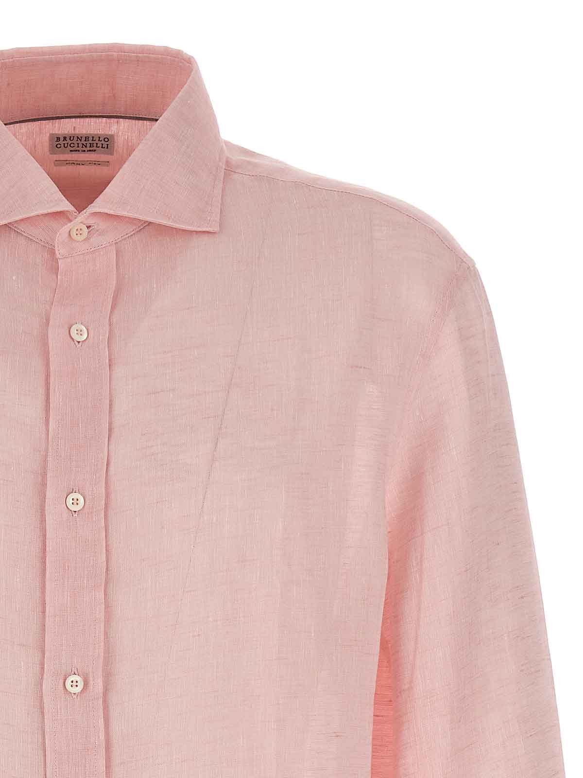 BRUNELLO CUCINELLI MEN'S FLAMINGO LINEN BUTTON-UP SHIRT
