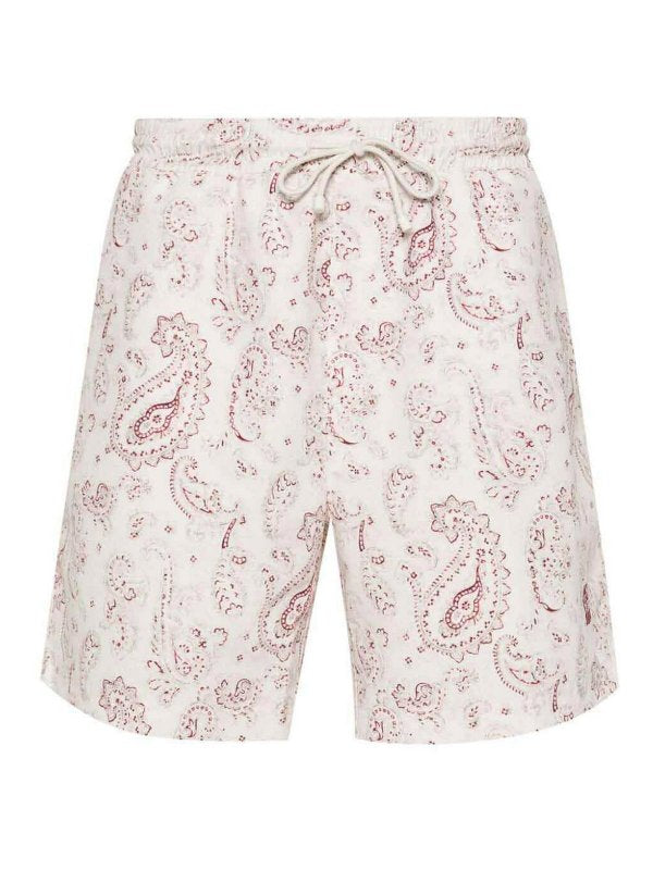 BRUNELLO CUCINELLI MEN'S RED PAISLEY PATTERNED SHORTS