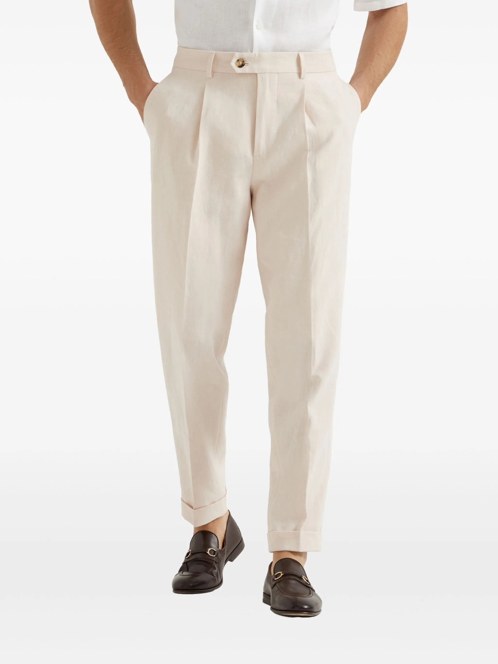 BRUNELLO CUCINELLI MEN'S CHERRY BLOSSOM LINEN TAILORED TROUSERS