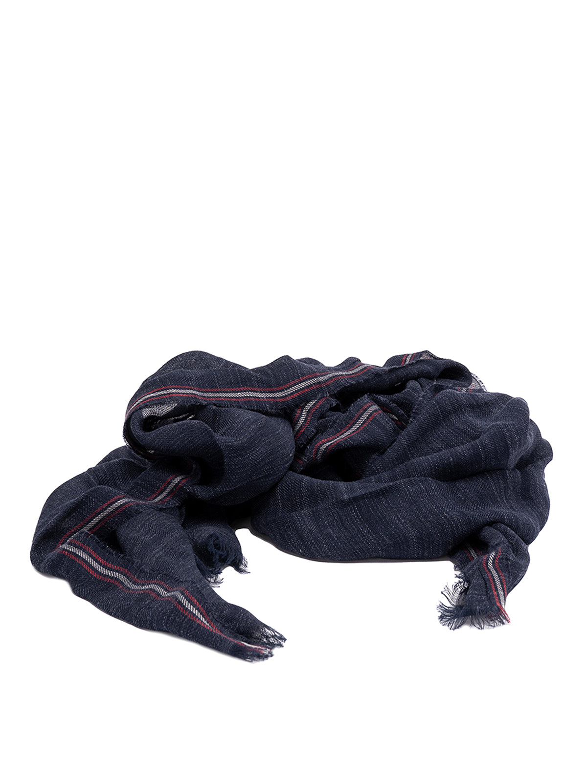 BRUNELLO CUCINELLI MEN'S BLUE LINEN SILK STRIPED SCARF