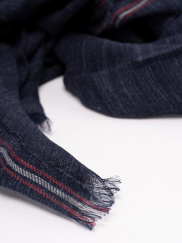 BRUNELLO CUCINELLI MEN'S BLUE LINEN SILK STRIPED SCARF