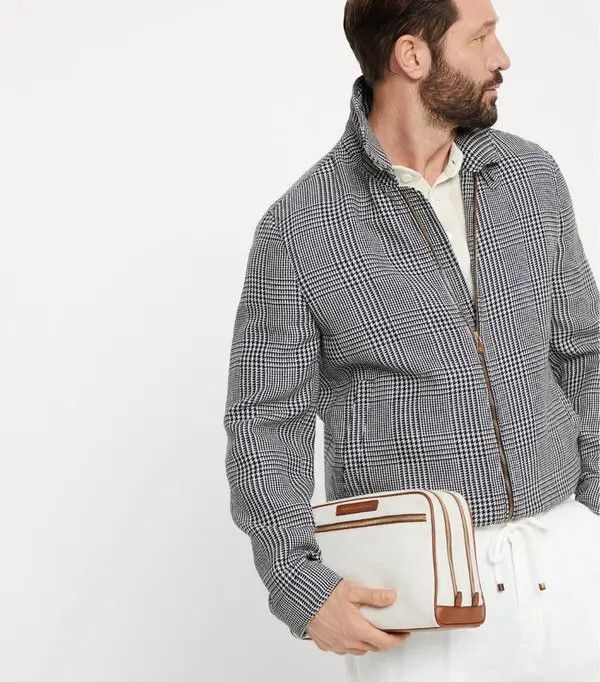 BRUNELLO CUCINELLI MEN'S CREAM LINEN CANVAS POUCH