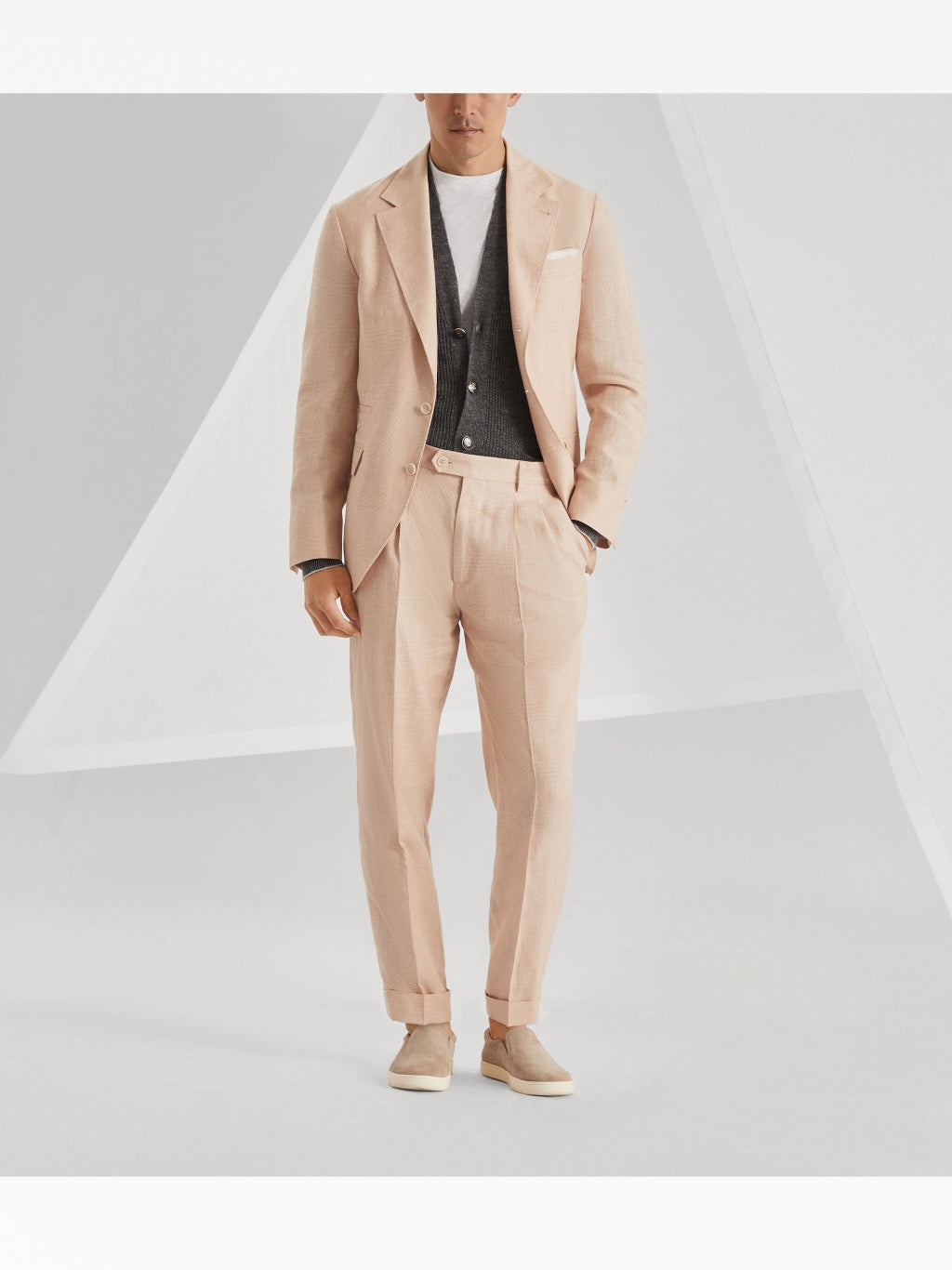 BRUNELLO CUCINELLI MEN'S PAPAYA WOOL LINEN TAILORED TROUSERS
