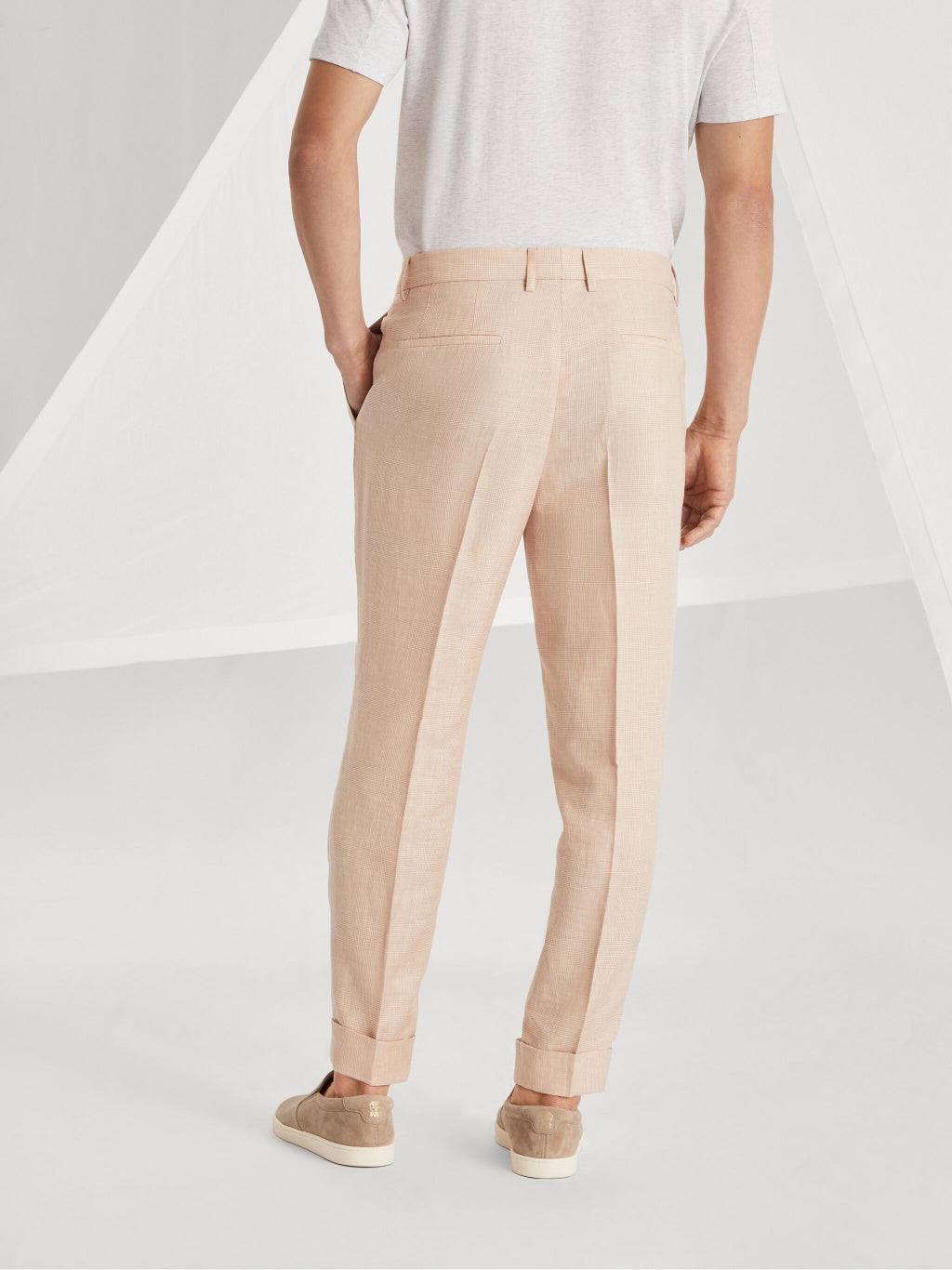BRUNELLO CUCINELLI MEN'S PAPAYA WOOL LINEN TAILORED TROUSERS